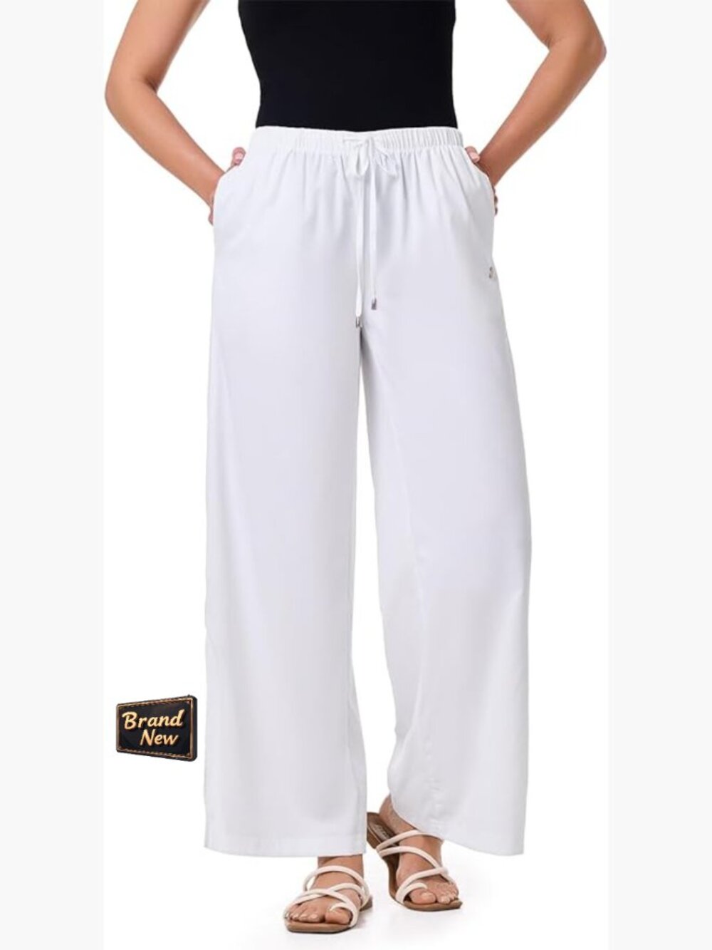 UPF 50+ Wide Leg Pants with Side Slits, Drawstring Waist, Pockets